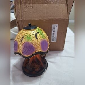 Mosaic Glass Table Lamp with Purple and Green Accents